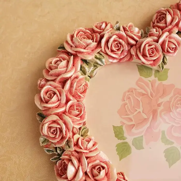 Beau cadre photo en résine coeur rose, cadre photo de chevet rustique