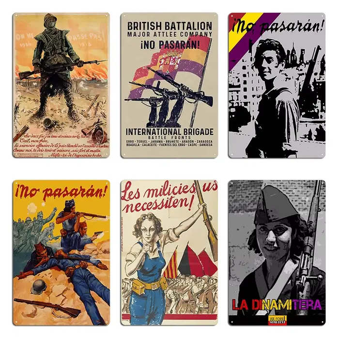 Marina Ginesta la gauche est belle panneau métallique murale classique salon guerre civile espagnole pas de Pasaran étain signe affiche