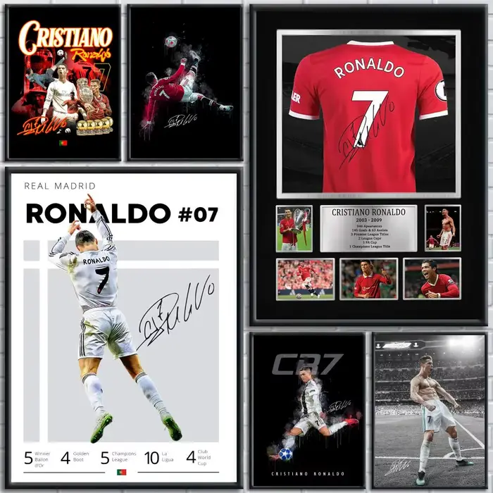 Peinture calligraphique de Cristiano Ronaldo sur toile, affiche murale, décoration d'intérieur haut de gamme pour salon et chambre à coucher