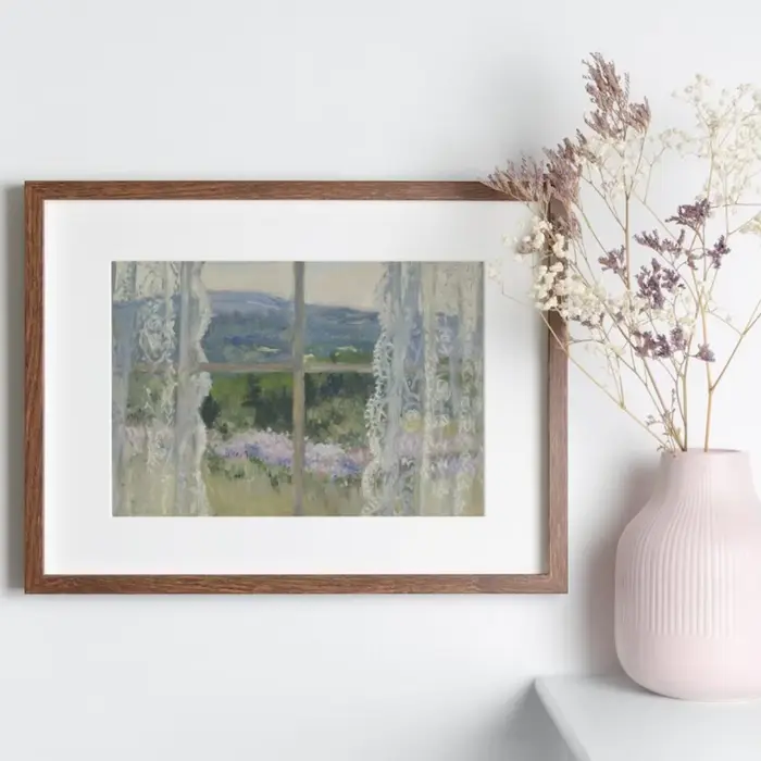 Tableau mural en dentelle avec vue sur une prairie - Impressionniste rêveuse d'une fenêtre surplombant