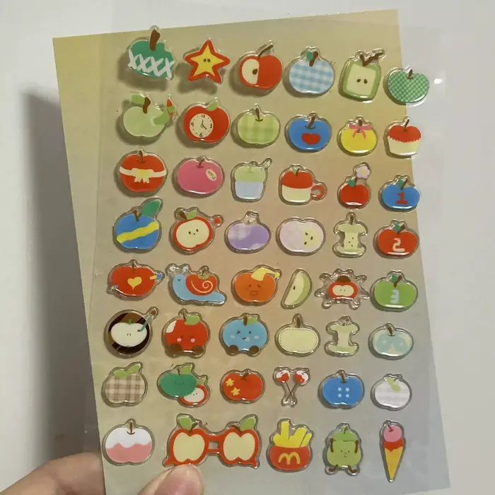 Autocollants 3D en Relief de pomme de dessin animé mignon, décalcomanies de gelée en résine transpar