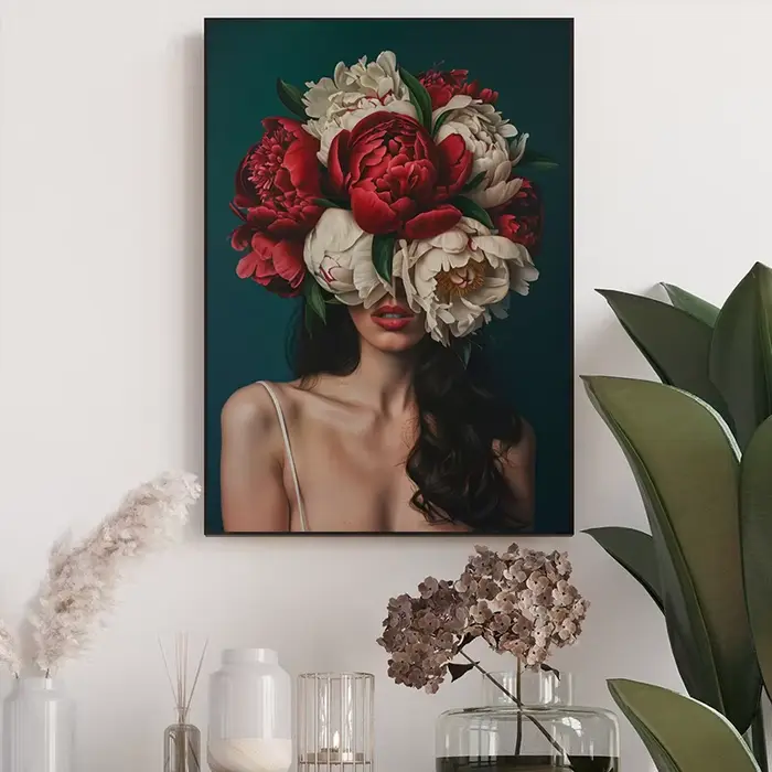 Déesse du printemps femme féminine élégante minimaliste rétro fleur couronne de tête affiche toile peinture mur Art photo chambre décor