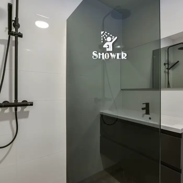 Autocollant mural créatif motif douche, décorations pour la maison, autocollants décoratifs amovibles en acrylique pour salle de bain, autocollant décoratif pour porte