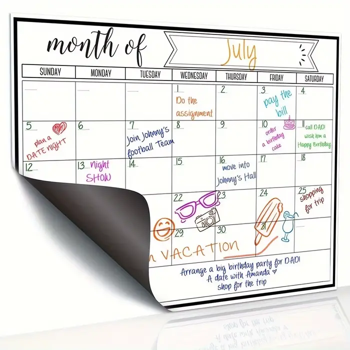 Calendrier magnétique pour réfrigérateur – Support magnétique puissant, Surface effaçable à sec liss