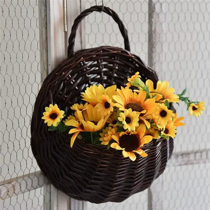 ABKW - Panier mural en osier naturel pour fleurs