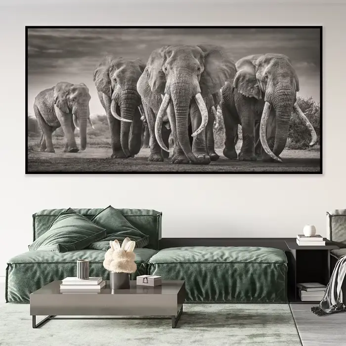Peinture sur toile d'éléphant marchant pour la décoration de la maison