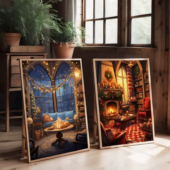 Toile imprimée de château d'école de magie de noël Express