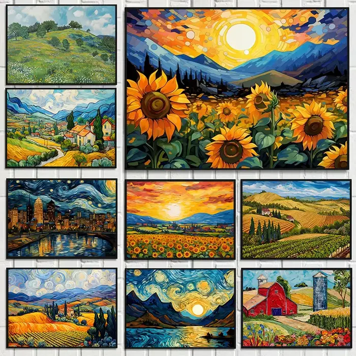 Affiche abstraite de champ de tournesol de Van Gogh