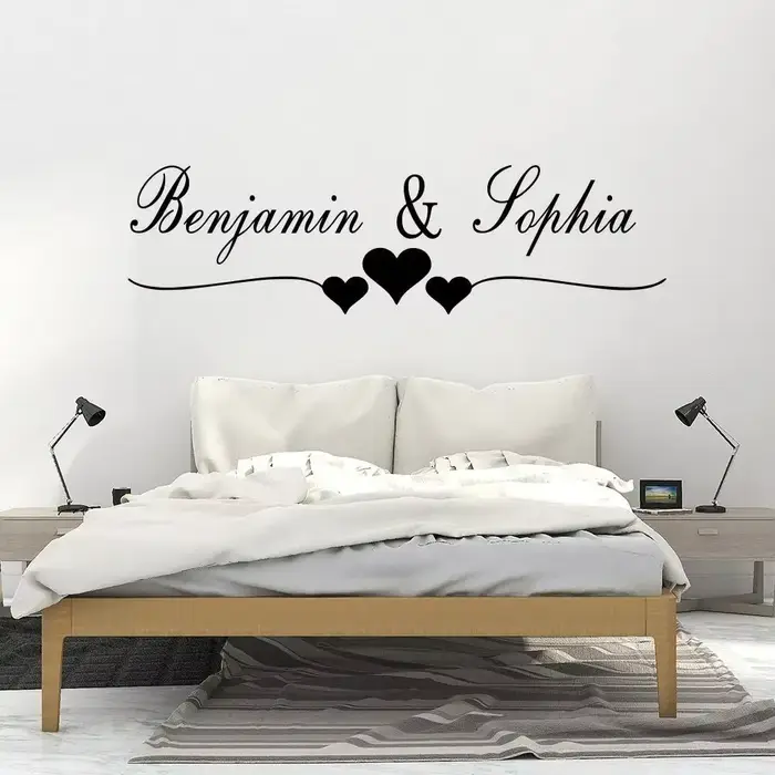Autocollants Muraux Personnalisés avec Nom et Couple, en Vinyle, pour Décoration de Chambre à Couche