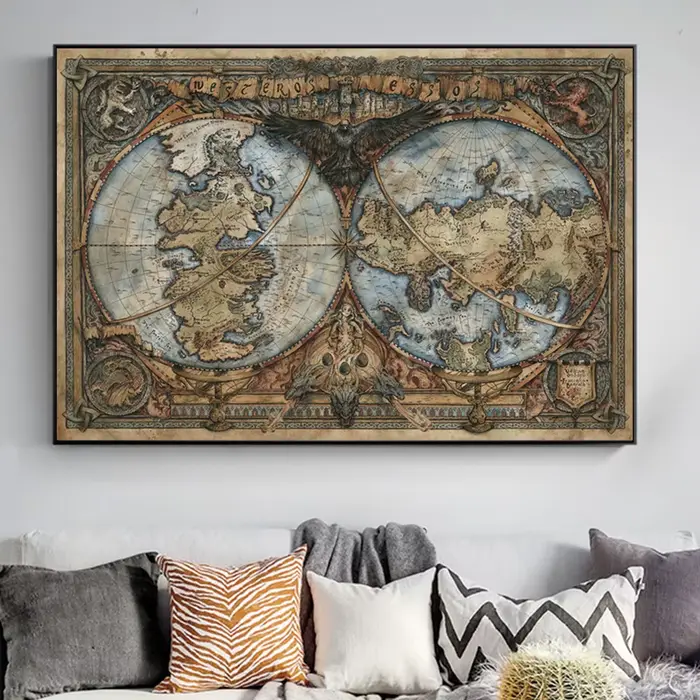 Thrones Game Dépannage et Essos Land Map Poster