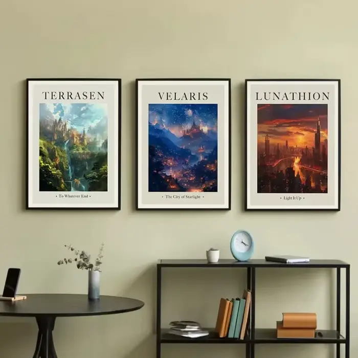 Sarah J Maas Throne of Glass – Affiche rétro sur toile avec scène et personnage de livre de fantasy classique