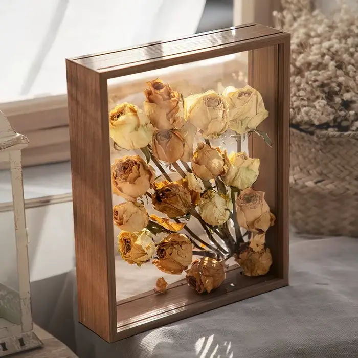 Boîte d'ombre en bois transparente profonde, cadres de bouquet, vitrine de fleurs, image 3D pour l'a