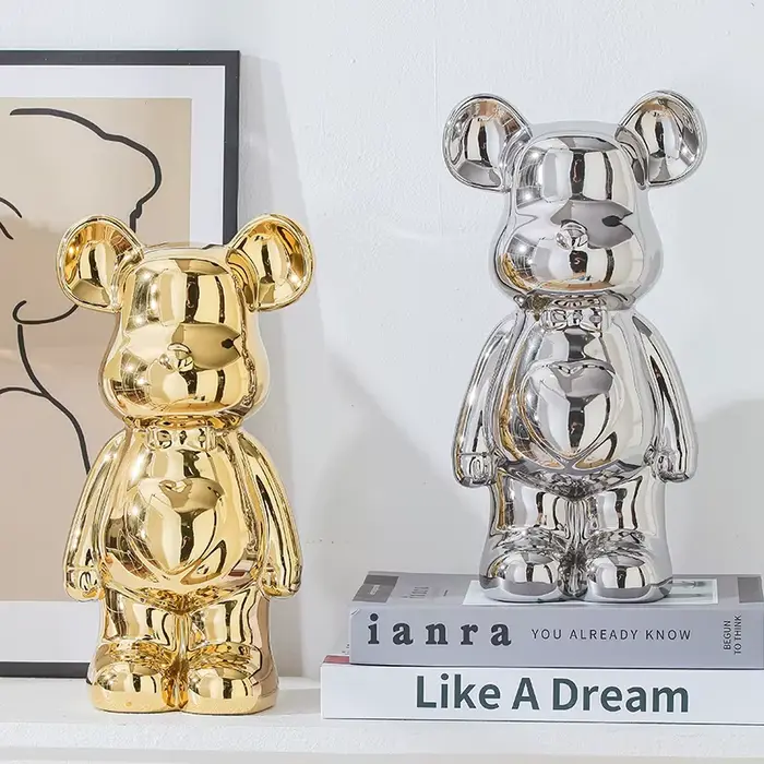 Statues céramiques d'ours en style brick esthétique de 17/27 cm. Décoration d'ours en peluche, figur
