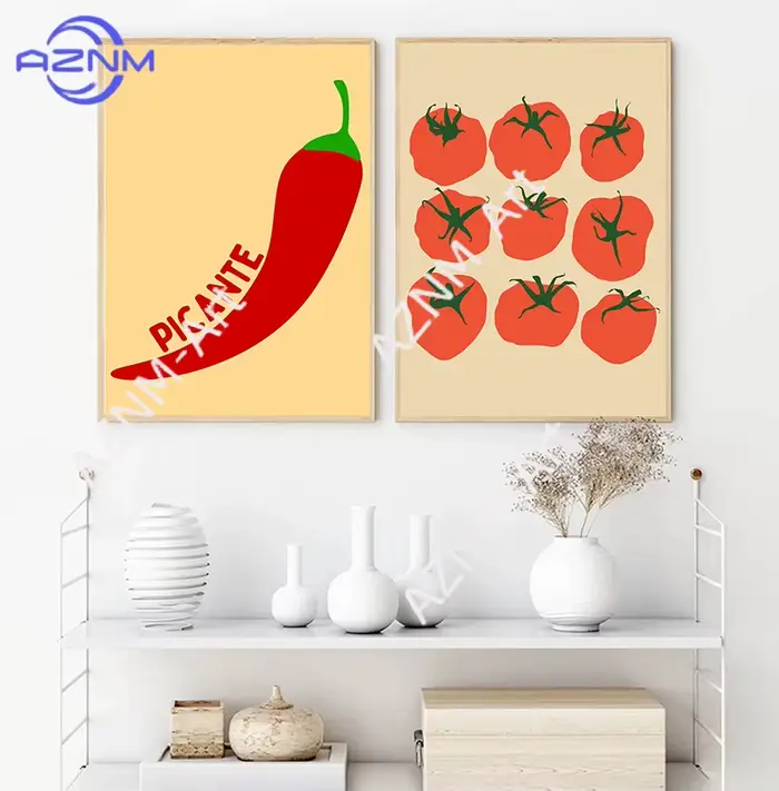 Affiche d'art sur toile avec illustration de petit-déjeuner pimenté et tomate