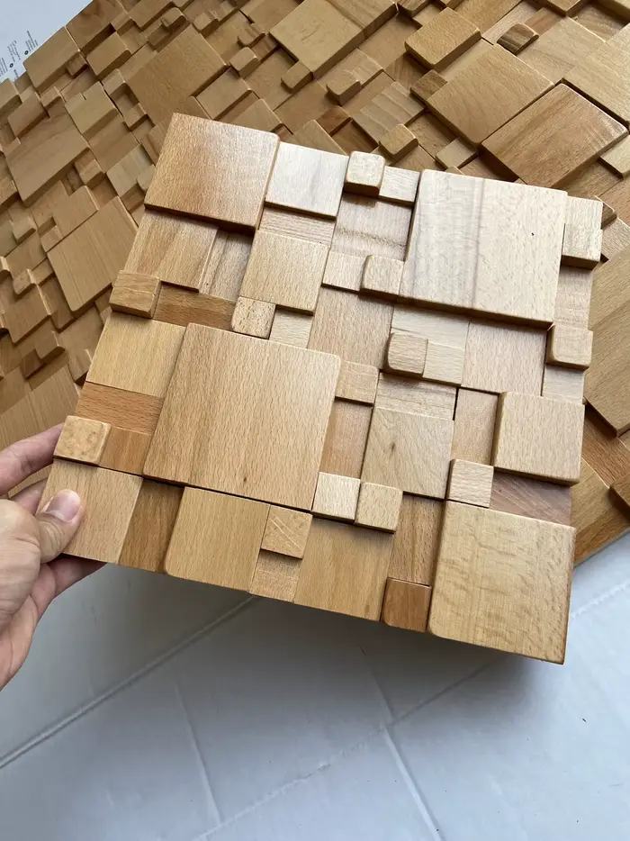Panneaux muraux acoustiques de luxe, mosaïque de noyer en hêtre massif auto-installant pour salon, d