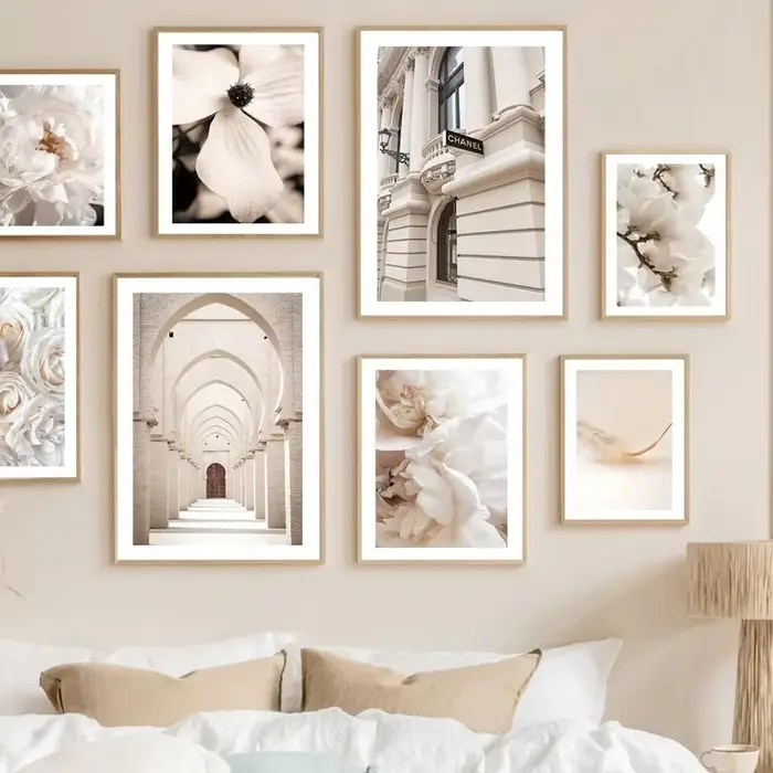 Affiches Murales et Imprimés de Fleurs Florales Beige Pastel à la Mode