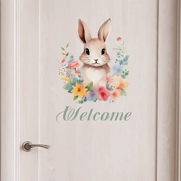 Autocollant de bienvenue lapin de Pâques pour porte