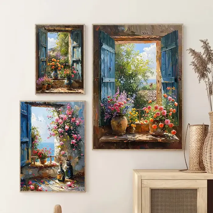 Toile de peinture de paysage de fenêtre de ville