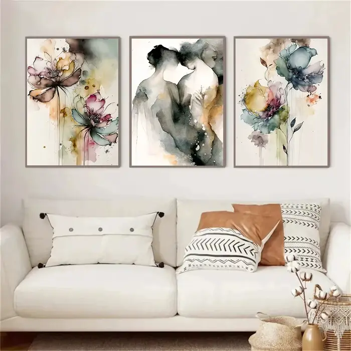 Affiche d'interconnexion romantique de couple et de fleurs