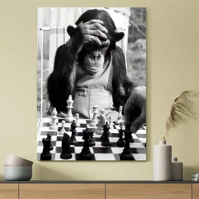 Classique Vintage Animal mur Art singe jouant des échecs HD toile imprimée affiche maison salon chambre peinture décorative