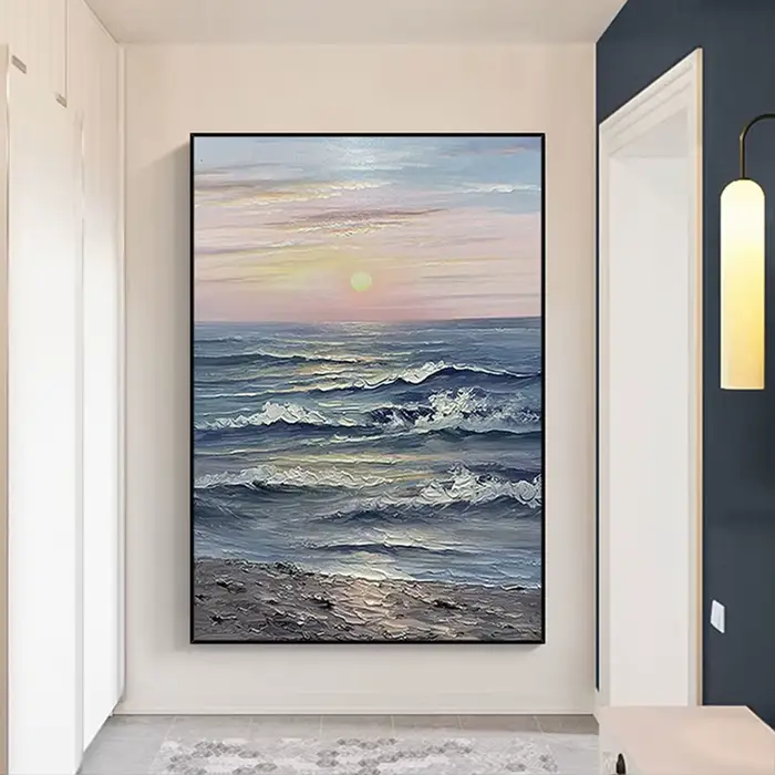Toile de mur de peinture à l'huile de paysage de vague de mer naturelle