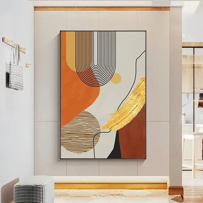 Toile de peinture de ligne abstraite de luxe dorée