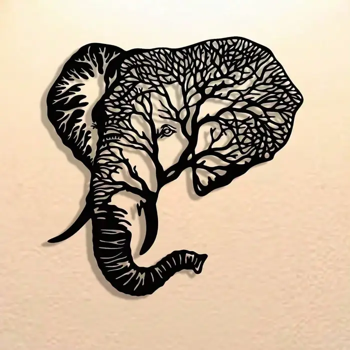 Décoration murale en métal en forme d'éléphant