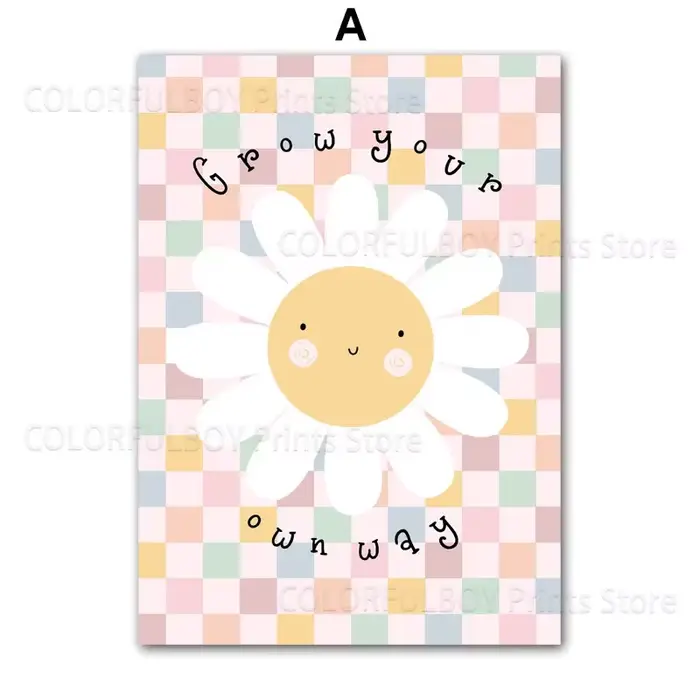 Affiches d'art mural de dessin animé pour la décoration de la maison, peinture sur toile, soleil, fl