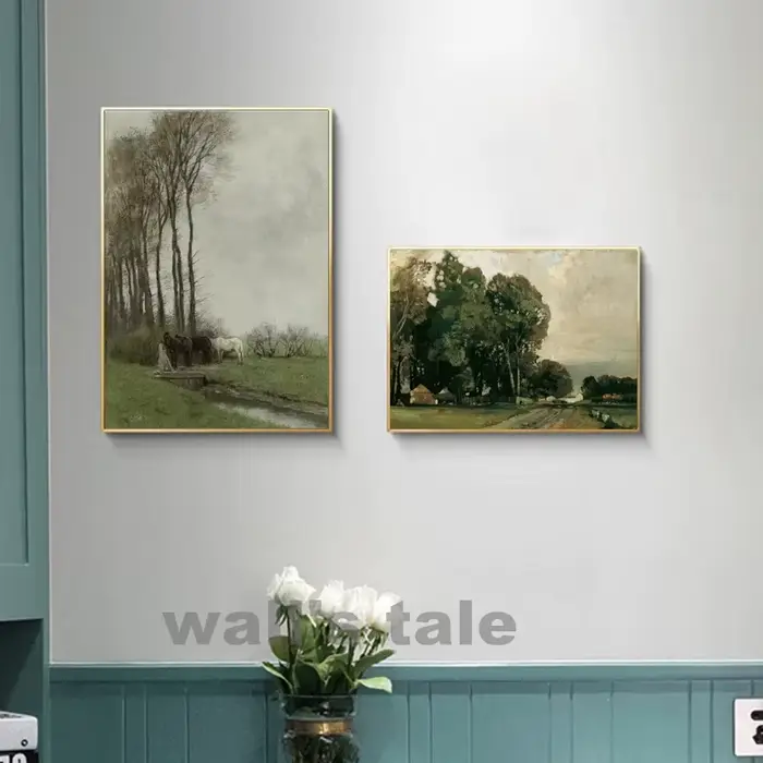 Affiches et imprimés de peinture à l'huile de paysage de ferme Vintage