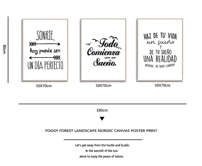 Impression d'art de toile de citation positive espagnole et affiche