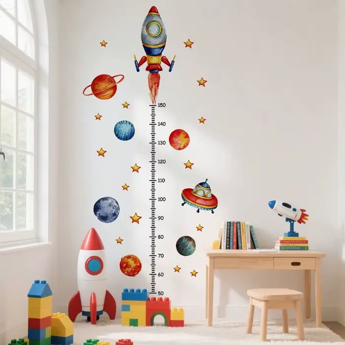 Autocollants muraux pour tableau de croissance des enfants, 2 feuilles – Suivi de la taille et de la