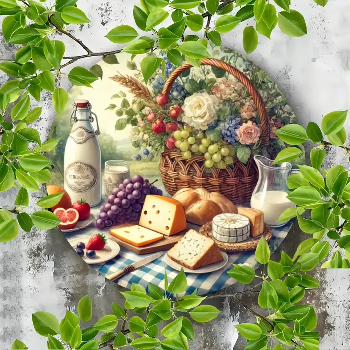 Assiette murale décorative rustique sur le thème de la nourriture - Art rond en aluminium de 8x8 pouces avec motifs de