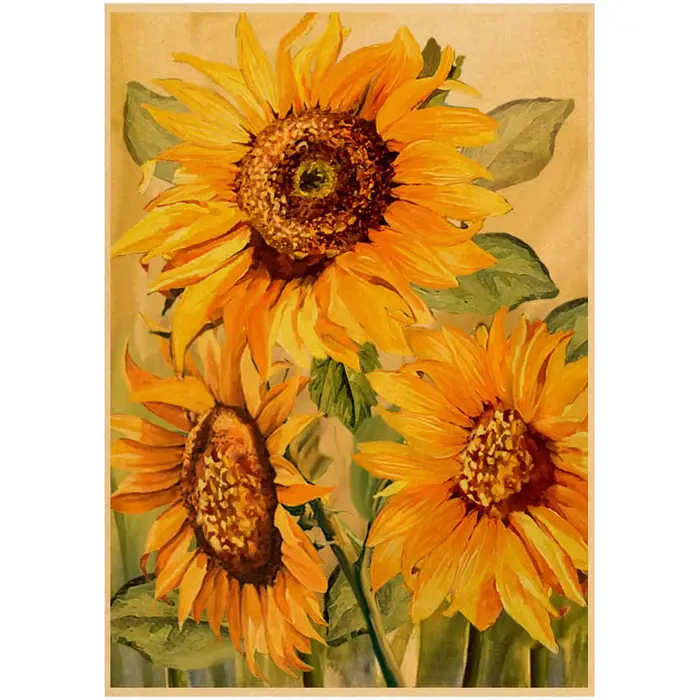 Affiches de peinture à l'huile tournesol, paysage de fleurs, papier Kraft, autocollants muraux, décor salle d'étude, Bar café, peintures murales