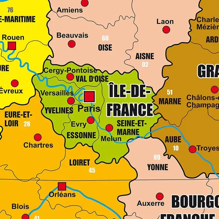 Affiche murale en vinyle de la carte politique de la France