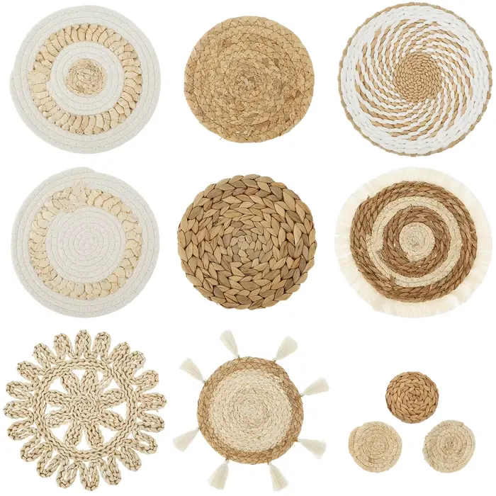 Lot de 11 paniers muraux tressés décoratifs en rotin et osier, faits à la main, pour une décoration
