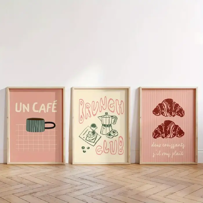 3 pièces/ensemble Croissants de café et citations de Brunch impression sur toile Vintage cuisine fra