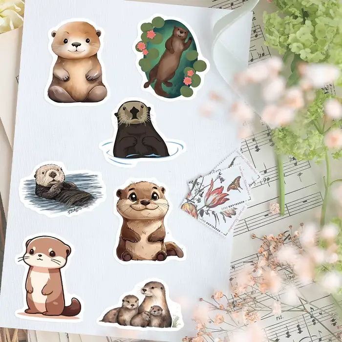 Autocollants de loutre aquarelle mignons