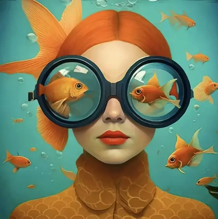 Surréalisme femme Portrait toile peinture mur Art affiche merveilleux fantaisie poisson et fille imp