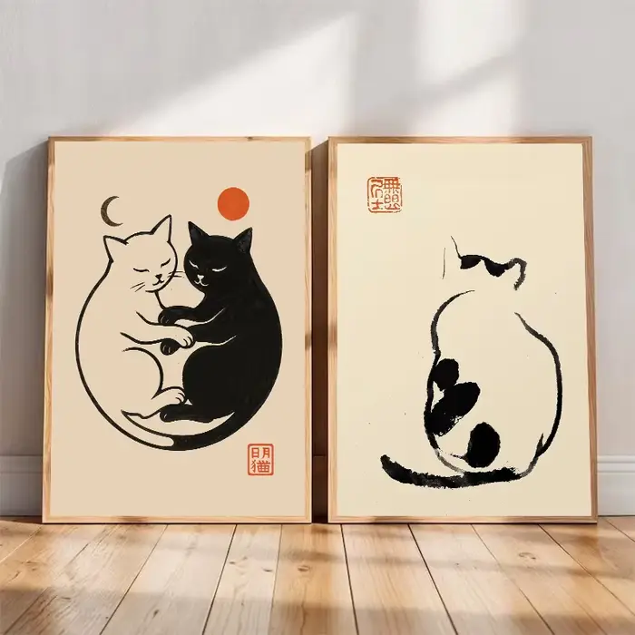 Affiche de chat japonais minimaliste