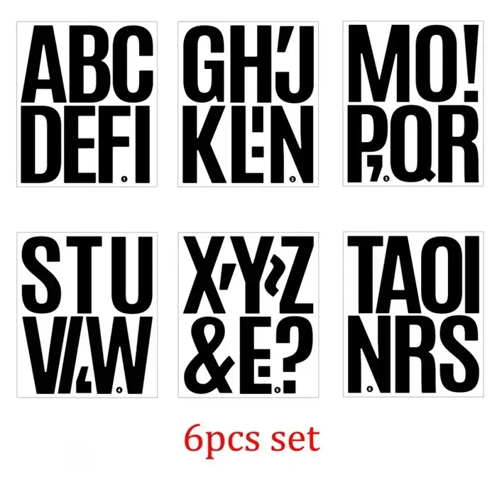 Autocollants grandes lettres et chiffres de l'alphabet de 4 pouces, 6 feuilles, symboles amovibles, 