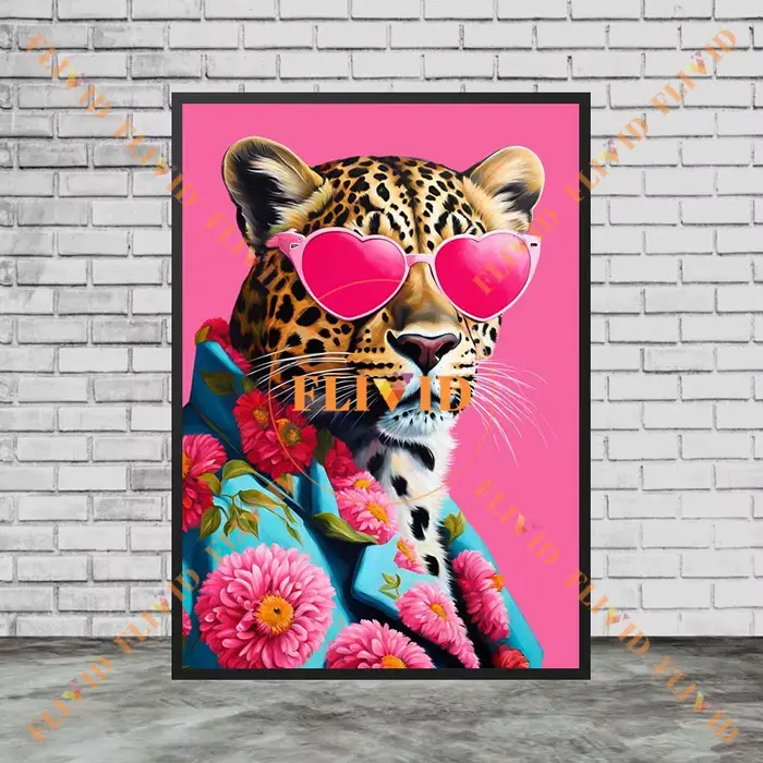 Affiche murale drôle de fleurs de léopard