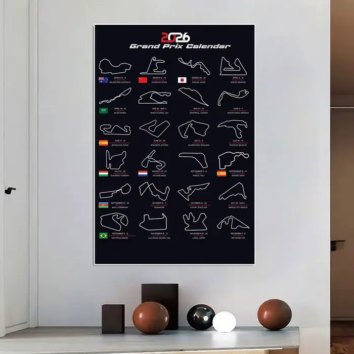 Affiche et impression du calendrier des Grand Prix de Formule 1 de la saison 2026