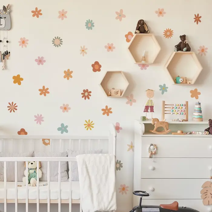 Autocollants muraux floraux bohème | Panneaux amovibles pour chambre d'enfant