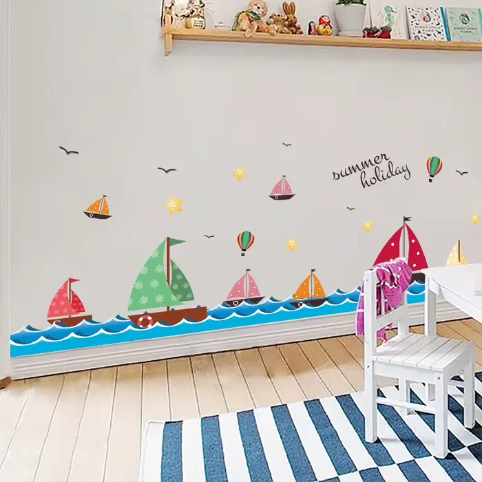 Autocollants muraux de bateau à voile sur la mer