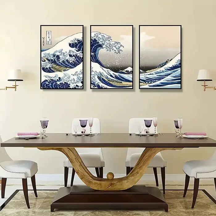 Ensemble de 3 peintures sur toile de style japonais