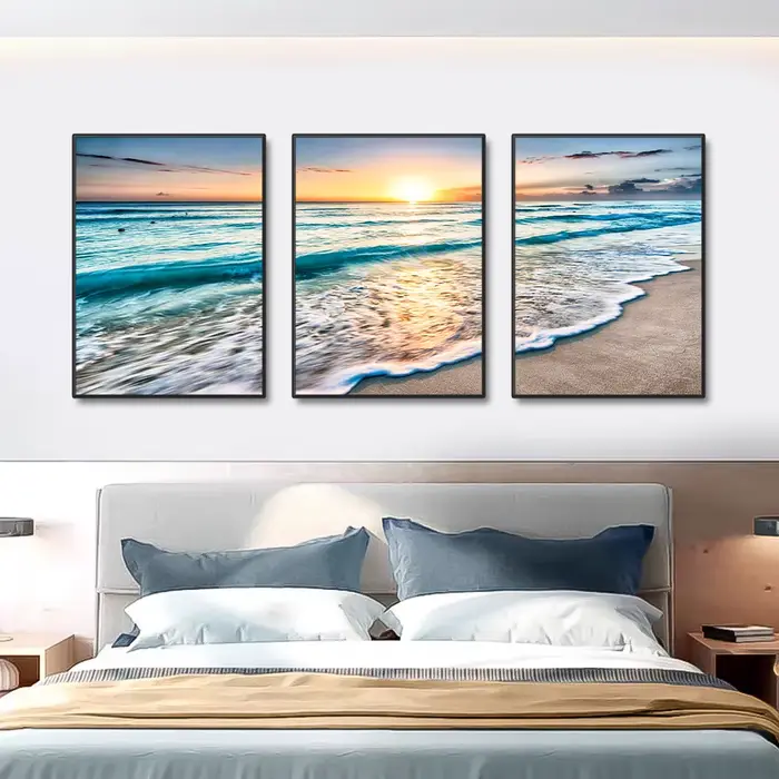 Toile de peinture moderne ondulée plage coucher de soleil