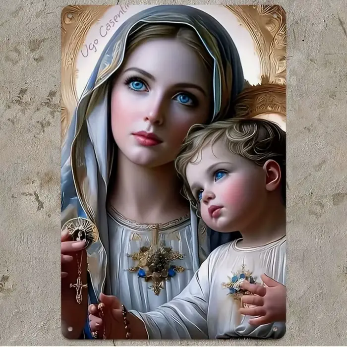Art mural religieux 2D plat de la Vierge Marie et de Jésus-Christ |   Peinture d'église catholique v