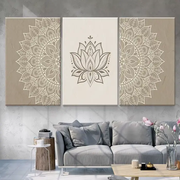 Toile de peinture de Mandala bohème Beige