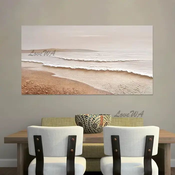 Grande toile d'art, peinture à l'huile de paysage de bord de mer faite à la main