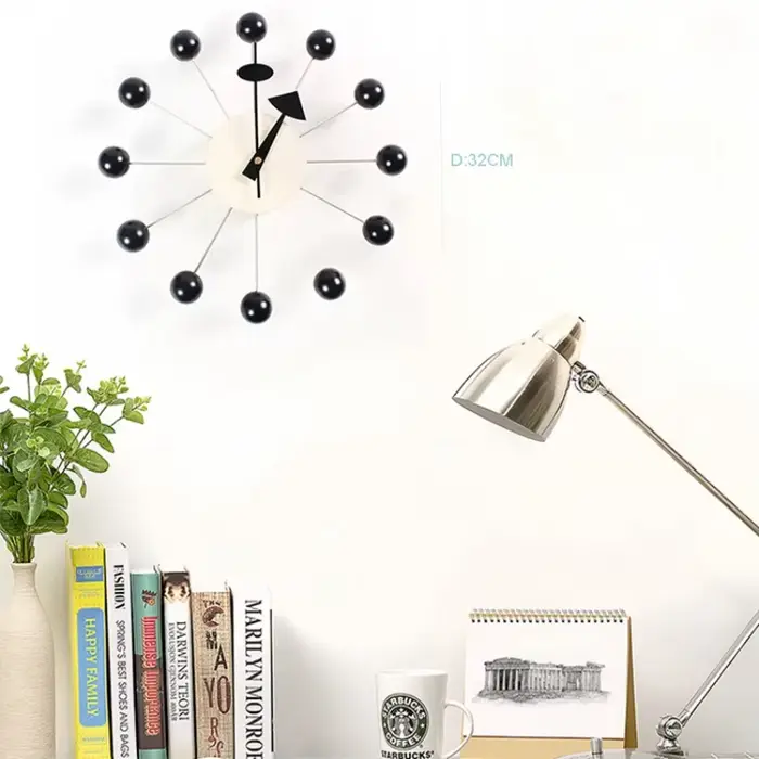 Horloge murale en bois à boule ronde silencieuse
